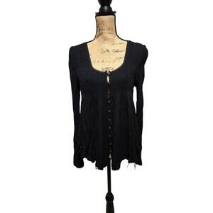 Free People mixed texture raw hem button front sweater, size small